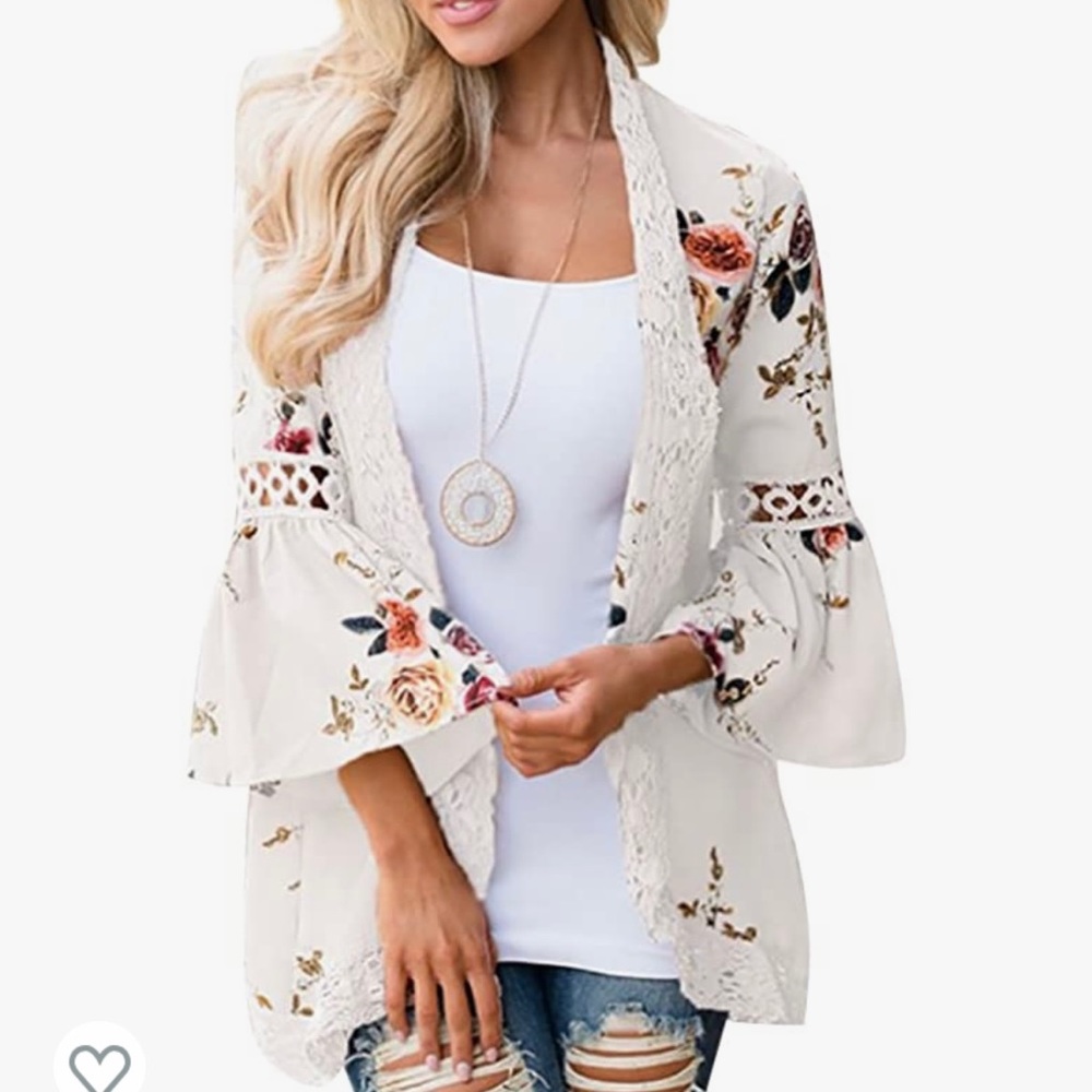 Lace Kimono Cardigan Floral Summer Top, S